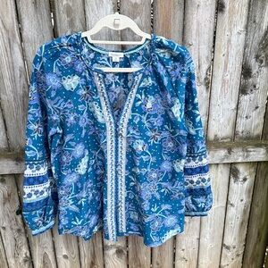 Sundance NWOT Arvilla Top blouse floral cotton silk balloon sleeves buttons XS